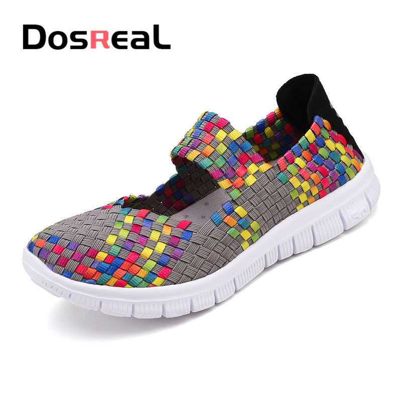 Dosreal Women New Arrival Casual Shoes Ladies Colorful Woven Shoes Light Fashion Flats Shoes Sneakers For Females Big Size