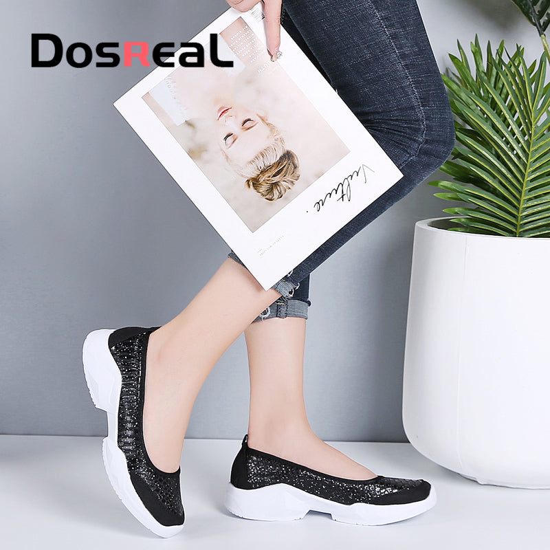Dosreal Women Shallow Flats Shoes Summer Fashion Mesh Sneakers For Ladies Outdoor Casual Shoes Comfortable Walking Shoes Big