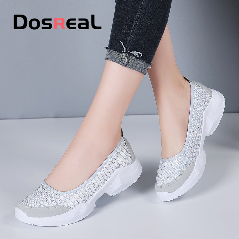 Dosreal Women Shallow Flats Shoes Summer Fashion Mesh Sneakers For Ladies Outdoor Casual Shoes Comfortable Walking Shoes Big