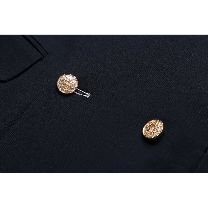 Double-Breasted Wedding Men Suits Casual Business Wool Suit Gold-Buttons 2 Pcs Set Costume Homme Blazers+Pants Slim Fit Tuxedos