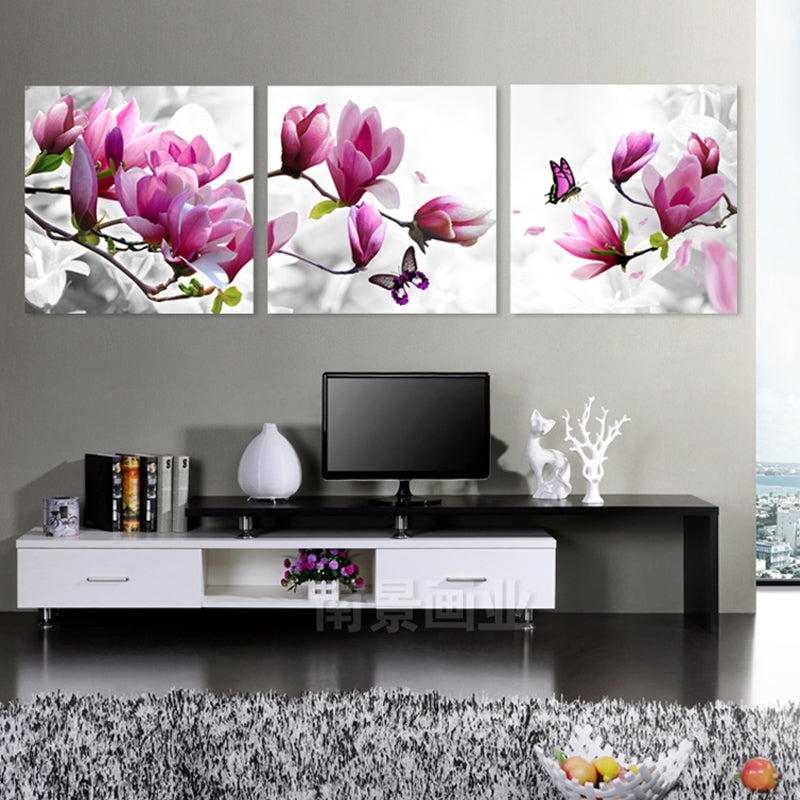 Drill Shiny 5D Diy Diamond Painting 3Pcs Combined Magnolia Flower Diamond Embroidery Full Square Mosaic Floral Cross Stitch
