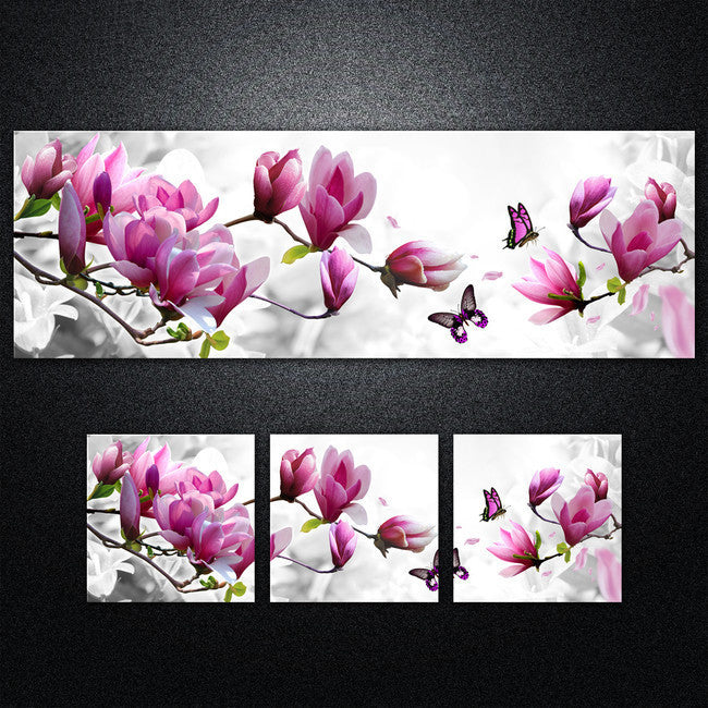 Drill Shiny 5D Diy Diamond Painting 3Pcs Combined Magnolia Flower Diamond Embroidery Full Square Mosaic Floral Cross Stitch