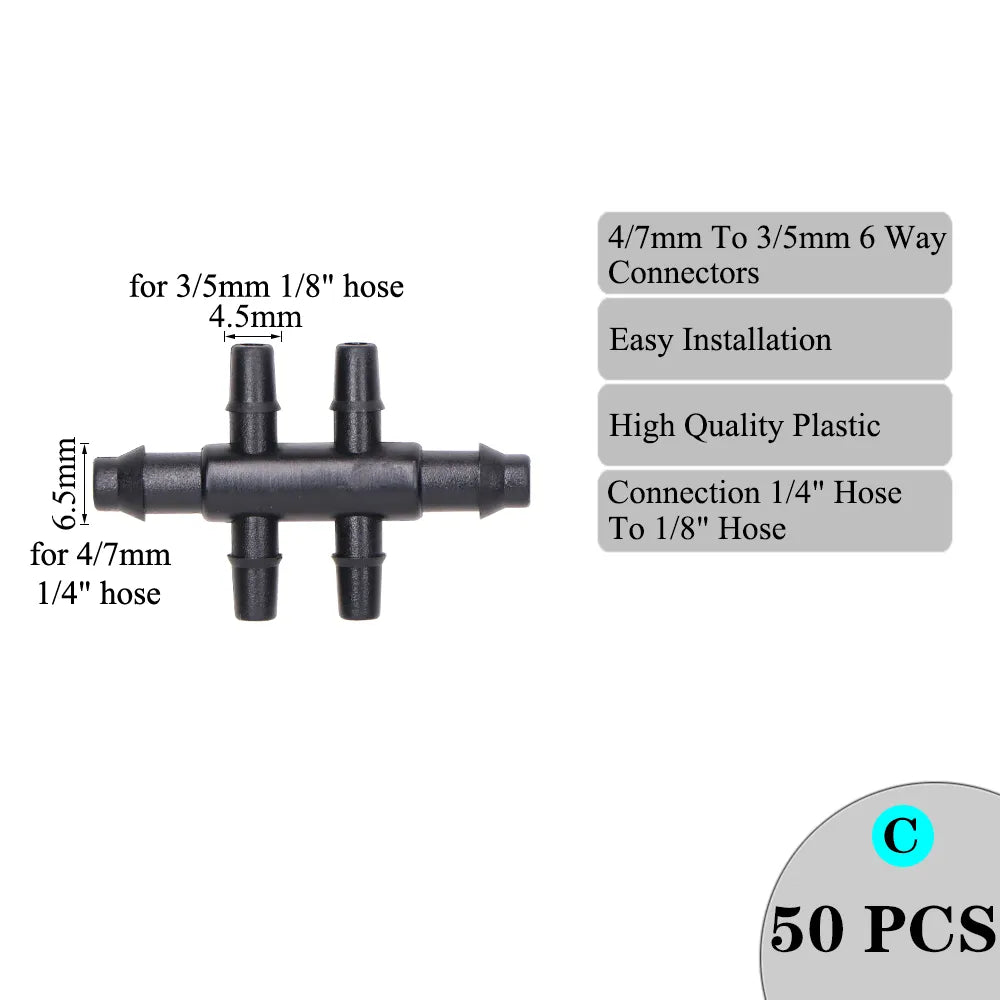 Drip Irrigation Sprinkler 1/8" 4 Way Water Pipe Connector 4/7Mm To 3/5Mm Hose Bend Arrow Emitter Dripper Garden Watering Fitting