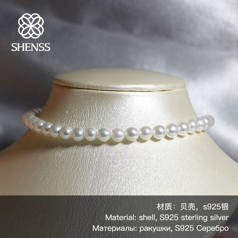 Elegant Silver 925 Jewelry 6Mm Shell Pearl 40/45/50/55/75/90/120/135Cm 925 Sterling Silver Buckle Necklace For Women