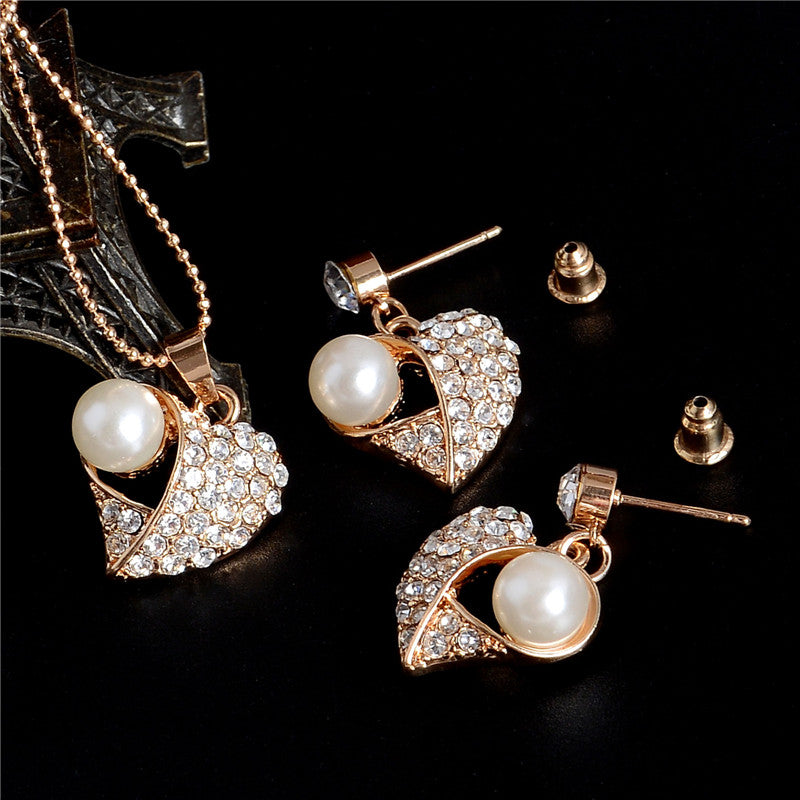 Elegant Simulated Pearl Bridal Jewelry Sets Wedding Jewelry Leaf Crystal Silver Color Necklaces Earrings Sets For Women