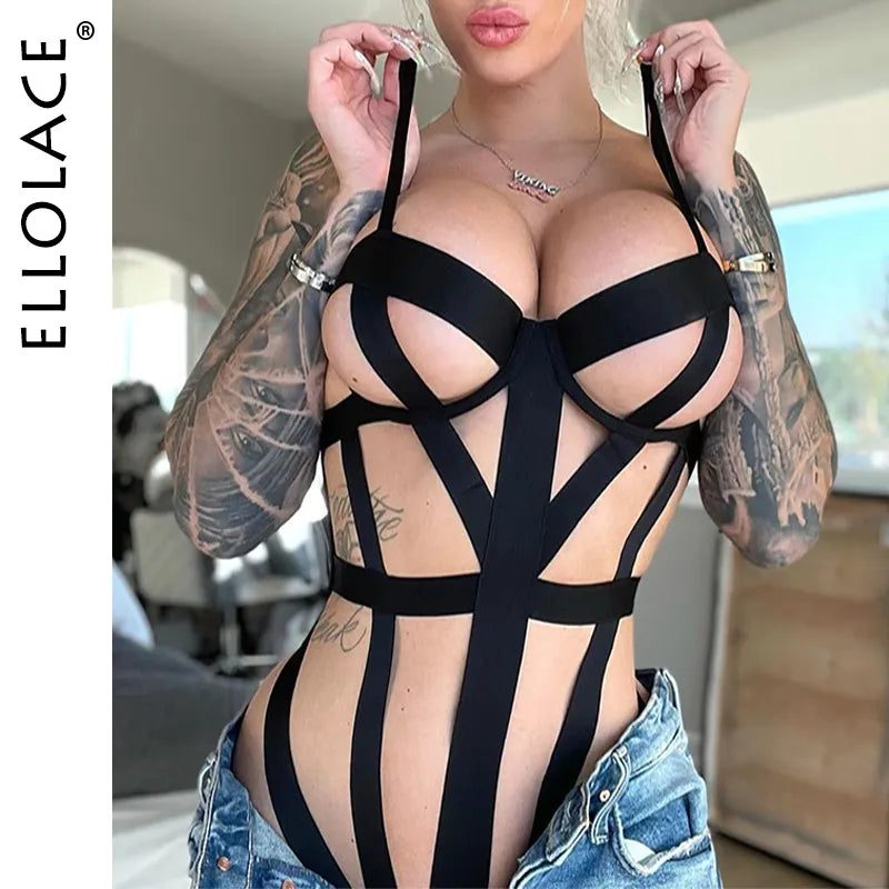 Ellolace Bodysuit Floral Transparent Bodys For Women Sexy Hollow Out Babydolls Overalls For Women Sexy Women&#39;S Lace Bodysuit