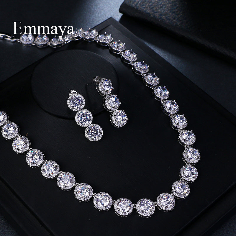 Emmaya Brand Gorgeous Round White Gold Color Aaa Cubic Zircon Wedding Jewelry Sets For Lover Brides Popular  Gift