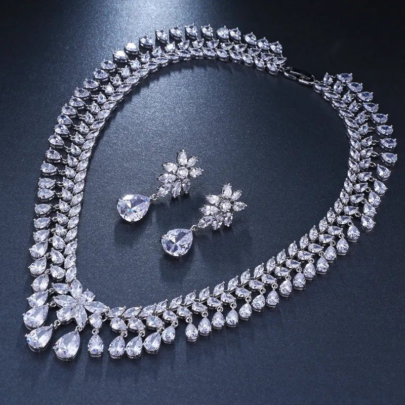 Emmaya Luxury Cubic Zirconia Bridal Jewelry Sets Tear Drop Crystal Rhinestone Party Wedding Jewelry Necklace Sets