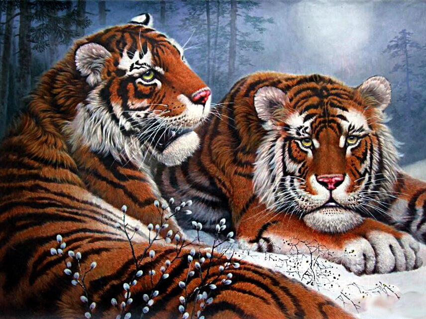 Evershine Diamond Painting Animals With Square Rhinestones Diamond Embroidery Tiger Winter Cross Stitch Mosaic Home Decoration
