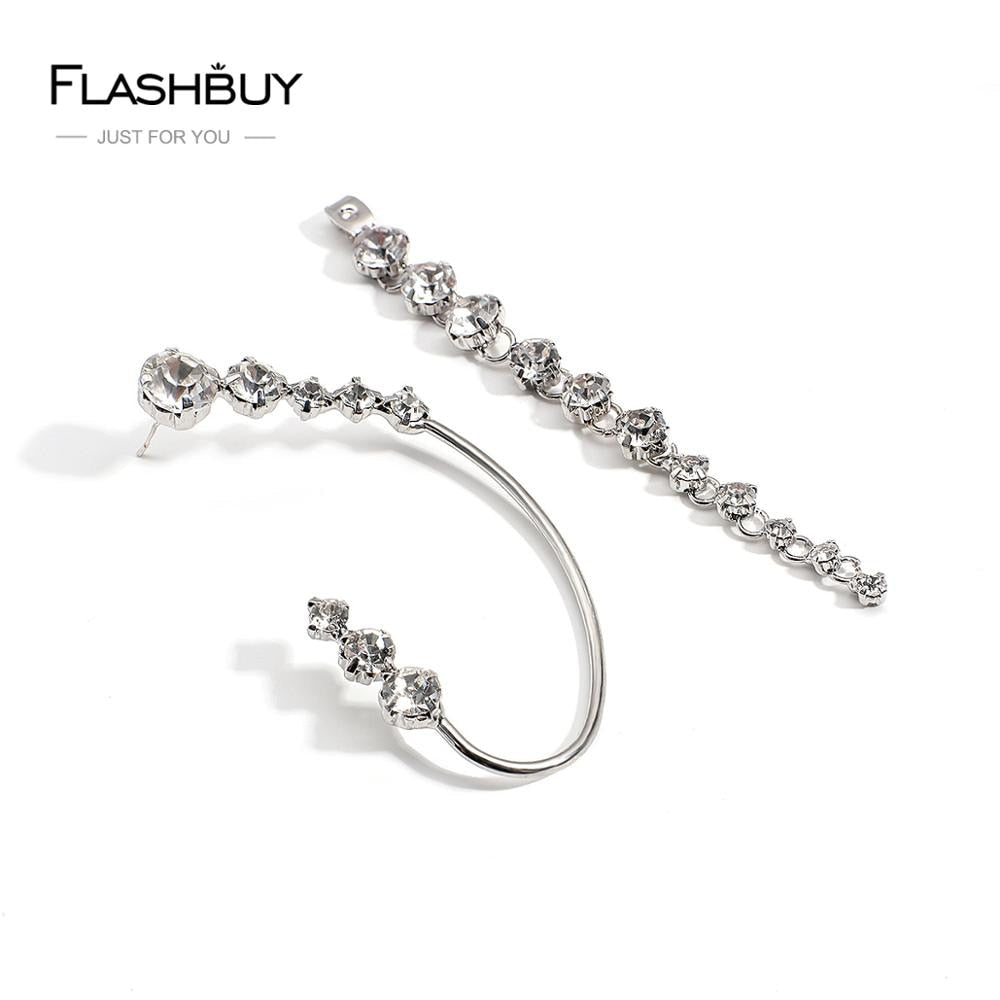 Flashbuy Single New Korean Rhinestone Earrings 2020 Shiny Drill Arc Ear Hanging Clip Earrings For Women Minimalist Ear Cuff