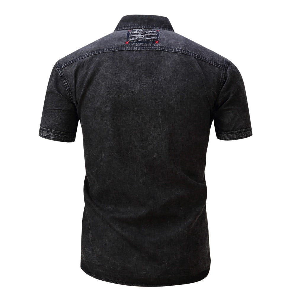 Fredd Marshall Brand New Shirt Men Short Sleeve Denim Shirt  Mens Casual Dress Male Jean Shirts High Quality Street Wearing