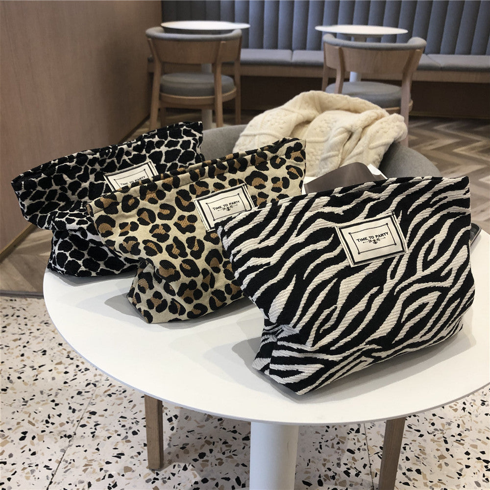 Fashion Leopard Print Cosmetic Bag Canvas Washing Bag Large Capacity Women Travel Cosmetic Pouch Make Up Storage Bags Clutches