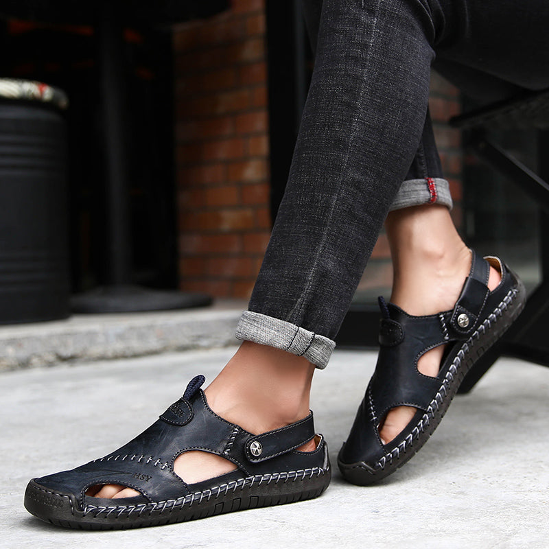 Fashion Mens Sandals Genuine Leather Summer Beach Slippers Male Non-Slip Soft Comfortable Outdoor Shoes High Quality Man Sandals