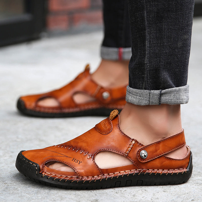 Fashion Mens Sandals Genuine Leather Summer Beach Slippers Male Non-Slip Soft Comfortable Outdoor Shoes High Quality Man Sandals