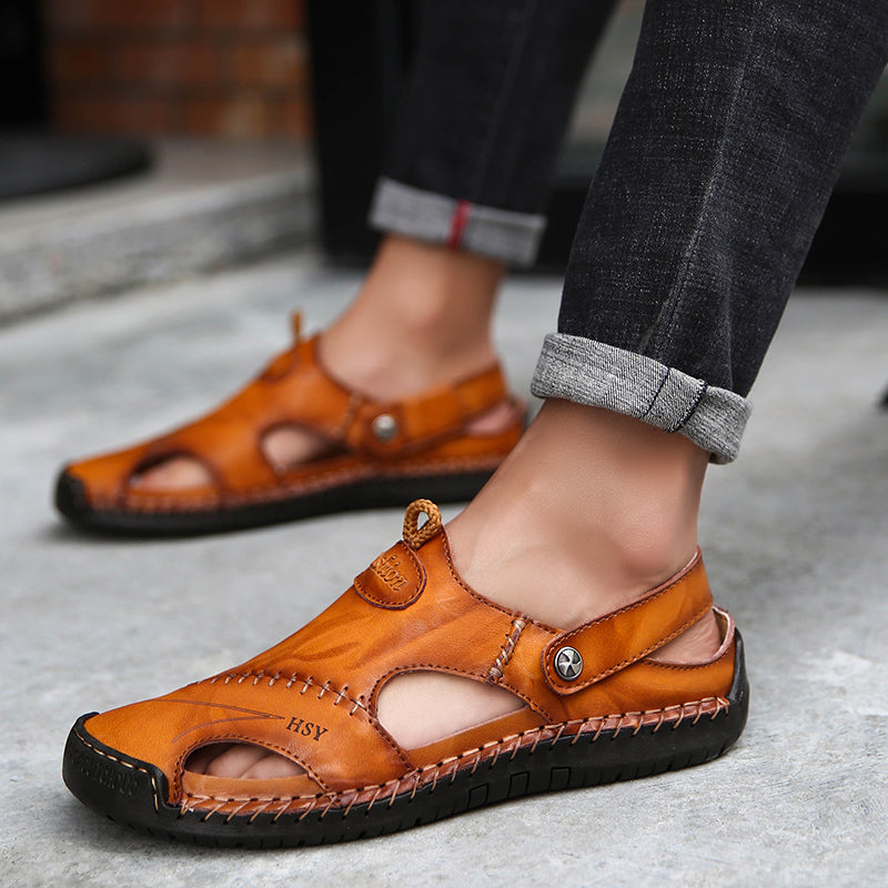 Fashion Mens Sandals Genuine Leather Summer Beach Slippers Male Non-Slip Soft Comfortable Outdoor Shoes High Quality Man Sandals