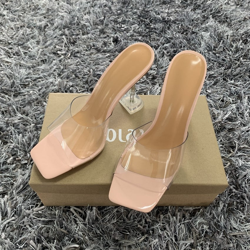 Fashion Pvc Women Sandals Summer Open Toed High Heels Women Transparent Heel Sandals Slippers Woman Party Shoes Discount Pumps