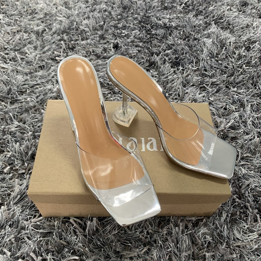 Fashion Pvc Women Sandals Summer Open Toed High Heels Women Transparent Heel Sandals Slippers Woman Party Shoes Discount Pumps