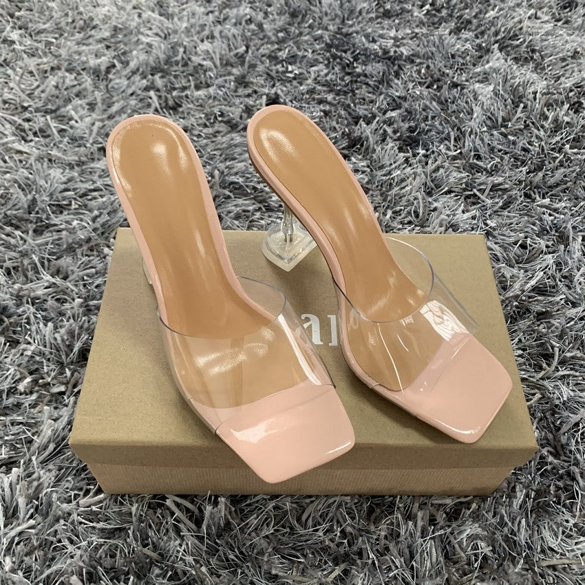 Fashion Pvc Women Sandals Summer Open Toed High Heels Women Transparent Heel Sandals Slippers Woman Party Shoes Discount Pumps