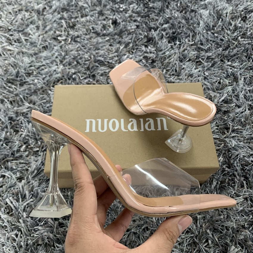 Fashion Pvc Women Sandals Summer Open Toed High Heels Women Transparent Heel Sandals Slippers Woman Party Shoes Discount Pumps