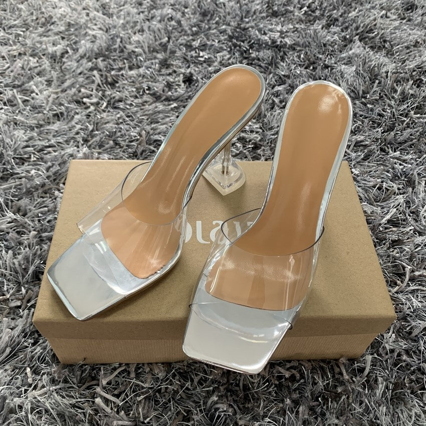 Fashion Pvc Women Sandals Summer Open Toed High Heels Women Transparent Heel Sandals Slippers Woman Party Shoes Discount Pumps