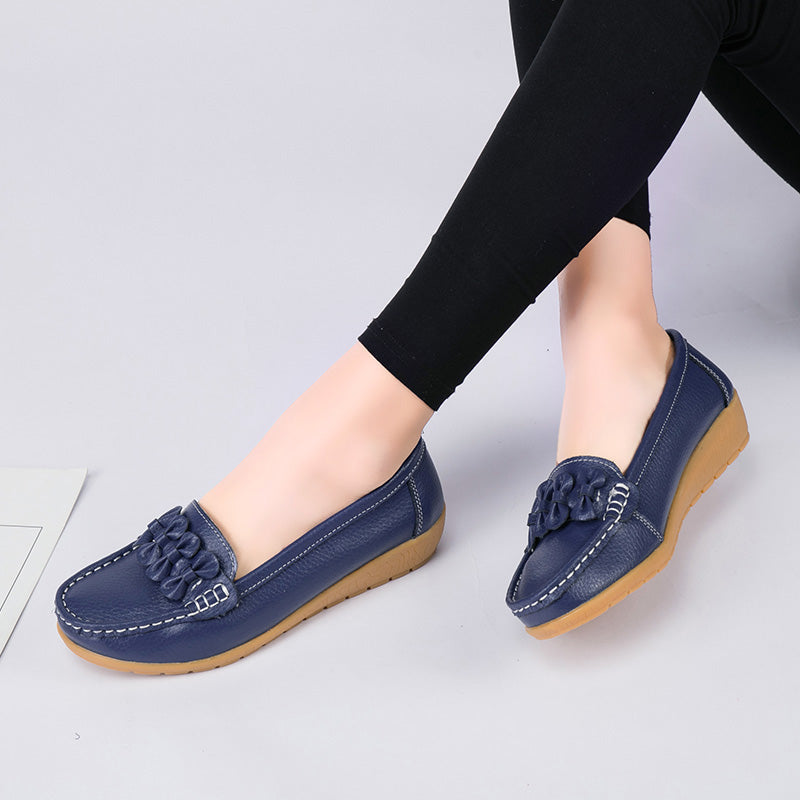 Flats Women Shoes Genuine Leather Ballet Shoes Woman Flats Loafers Moccasins Breathbale Ladies Shoes Plus Size 35-44