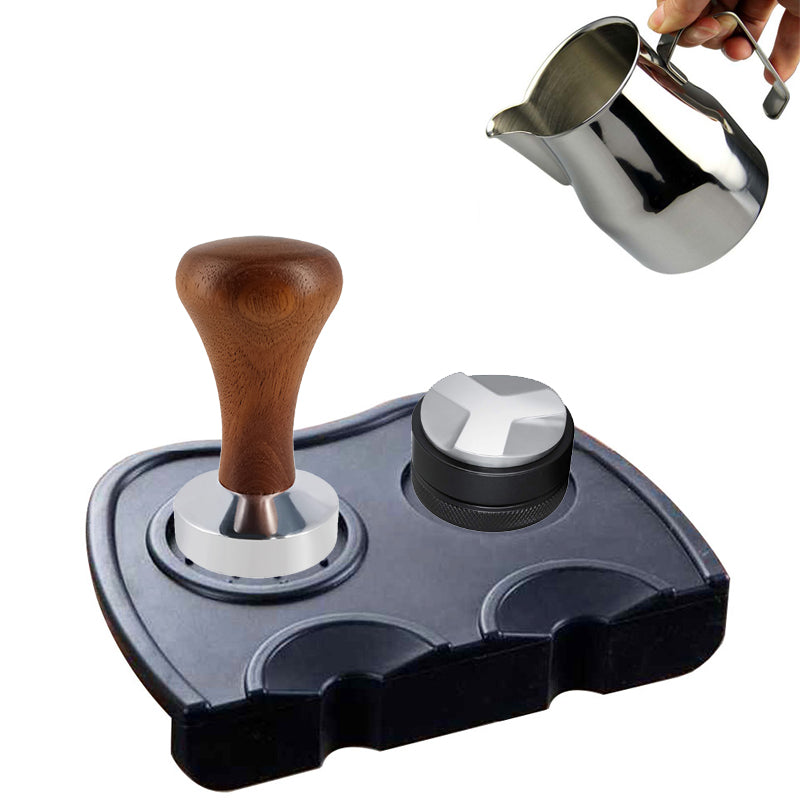 Food Grade Coffee Powder Hammer 51Mm 53Mm 58Mm Wooden Handle Bean Tampers Flat Rippler Tamper Mat With Milk Cup