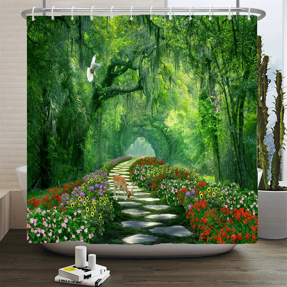 Forest Natural Scenery Shower Curtains High Quality Waterproof Shower Curtain Tree Landscape Bathroom Curtain Polyester Fabric