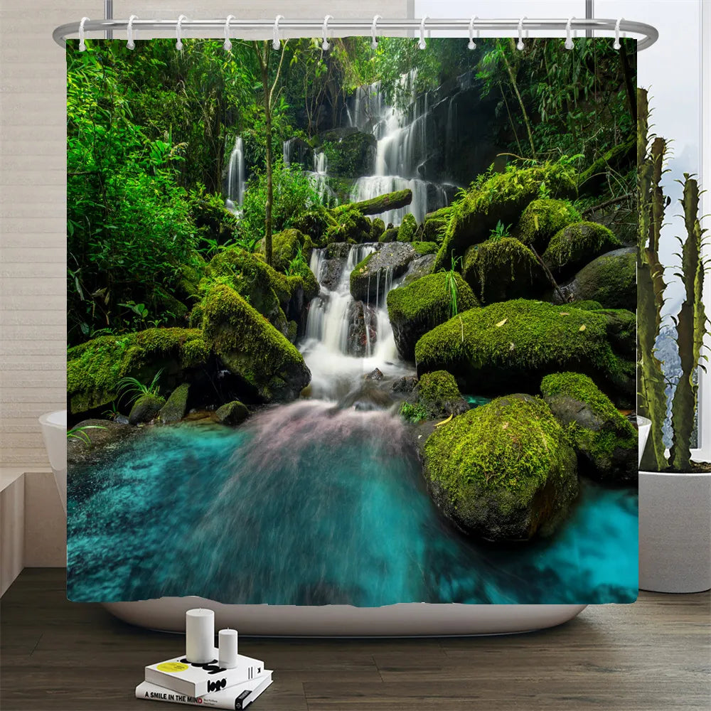 Forest Natural Scenery Shower Curtains High Quality Waterproof Shower Curtain Tree Landscape Bathroom Curtain Polyester Fabric