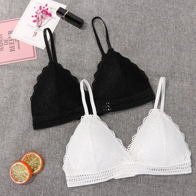 French Style Bralette Seamless Deep V Lace Bra Wireless Thin Underwear Sexy Lingerie Soft Push Up Bras For Women Hot
