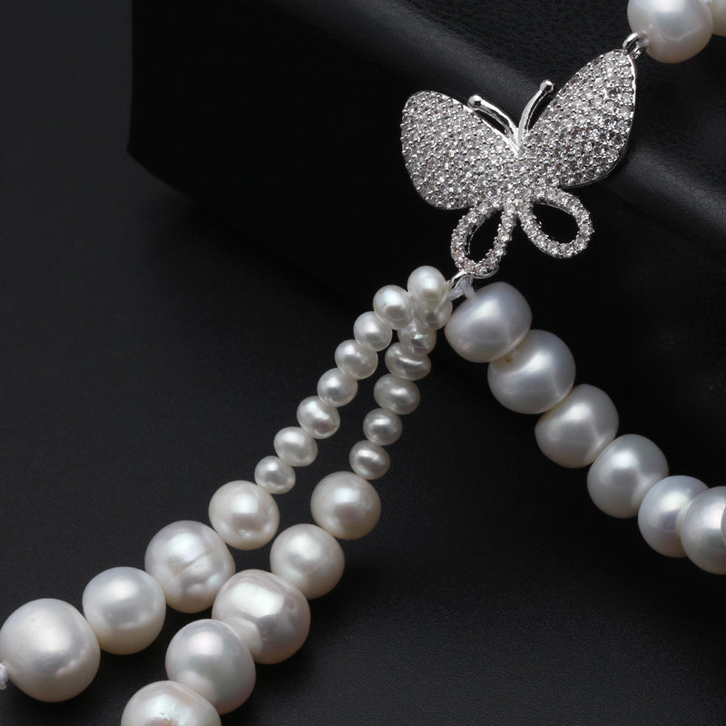Freshwater Pearl Beads Necklace 925 Silver Jewelry,Real Pearl Festival Necklace Women Tassel Jewelry Butterfly
