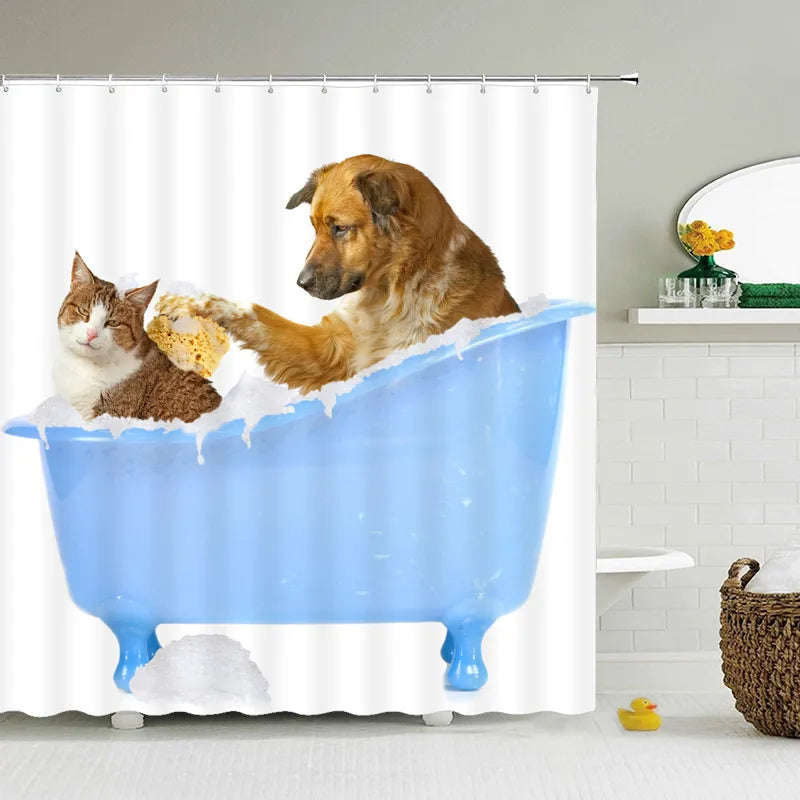 Funny Shower Curtains Bathroom Curtain With Hooks Decor Waterproof Cat Dog 3D Bath 180*180Cm Creative Personality Shower Curtain