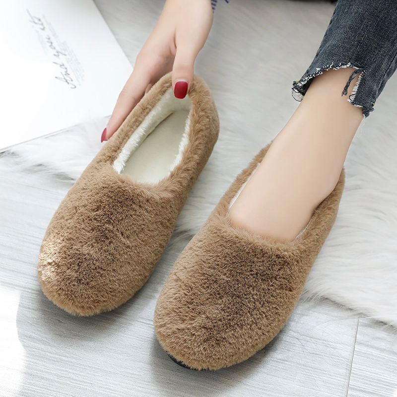 Fur Flat Peas Shoes New Rabbit Fur Retro Flat Lazy Shoes