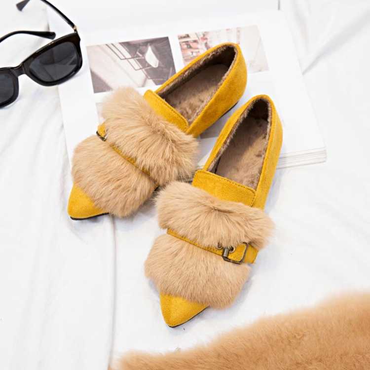 Fur Flat Peas Shoes New Rabbit Fur Retro Flat Lazy Shoes