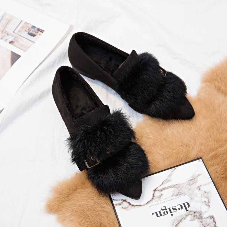 Fur Flat Peas Shoes New Rabbit Fur Retro Flat Lazy Shoes