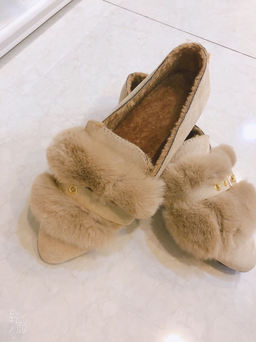 Fur Flat Peas Shoes New Rabbit Fur Retro Flat Lazy Shoes