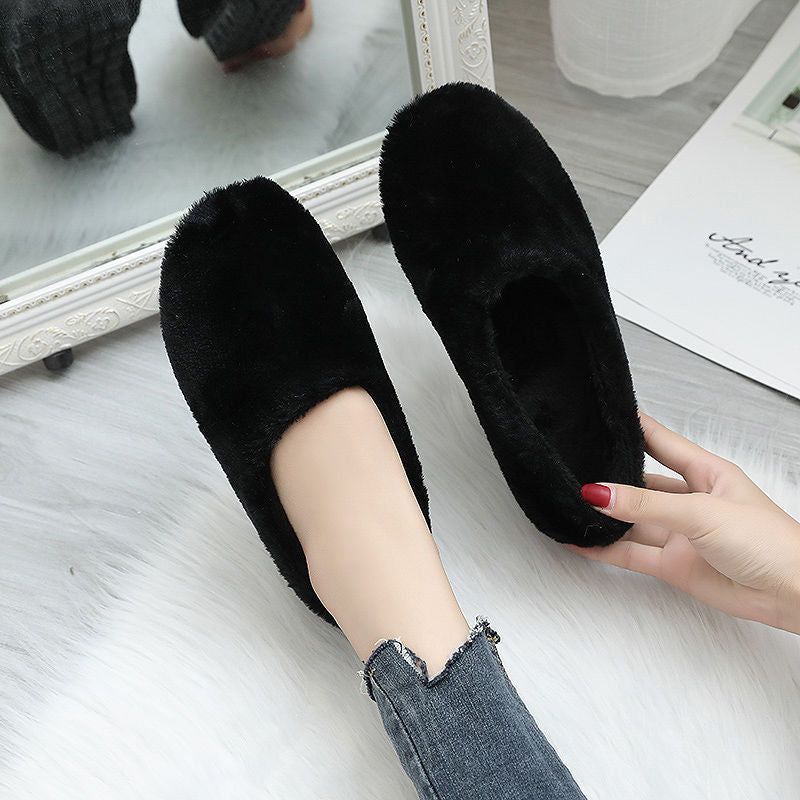 Fur Flat Peas Shoes New Rabbit Fur Retro Flat Lazy Shoes