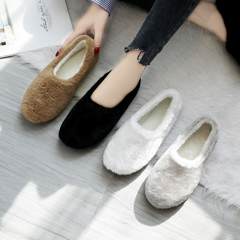 Fur Flat Peas Shoes New Rabbit Fur Retro Flat Lazy Shoes