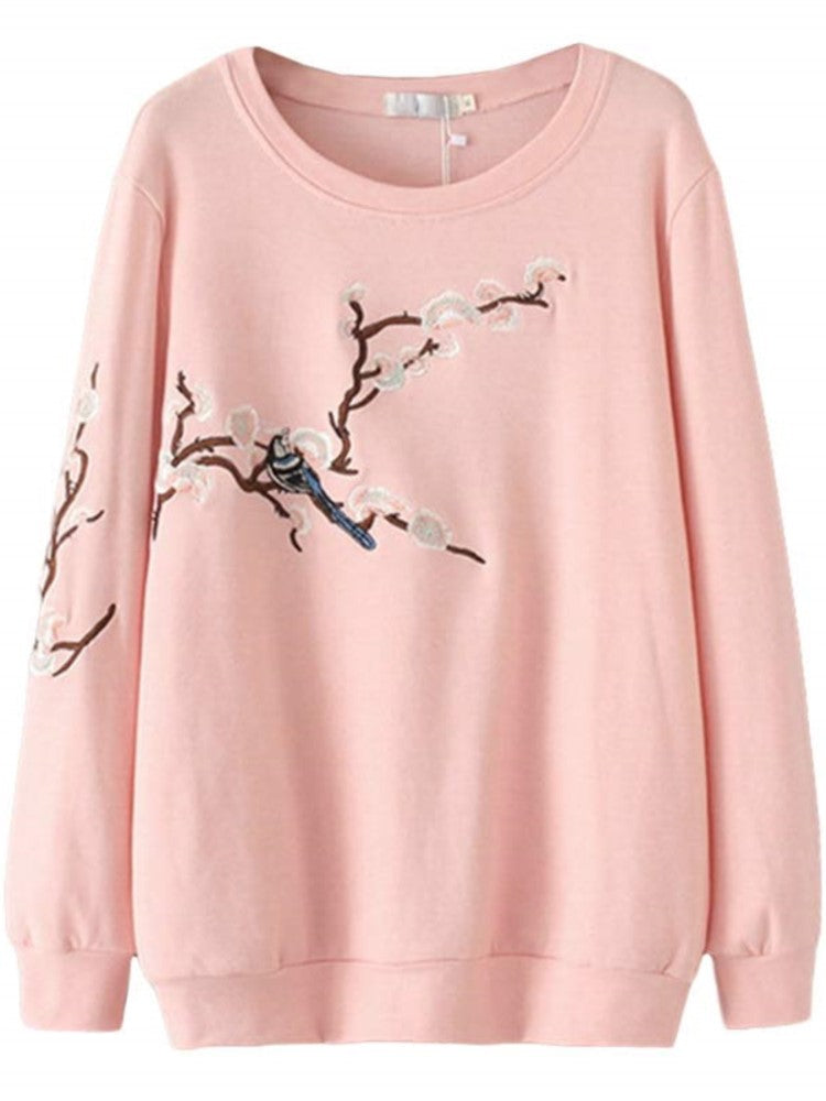 G5 Autumn Women Sweatshirts Ladies Cotton Tops Female Long Sleeve Hoody Embroidery Floral Loose Casual Plus Size Clothing 8801