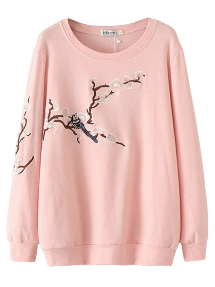 G5 Autumn Women Sweatshirts Ladies Cotton Tops Female Long Sleeve Hoody Embroidery Floral Loose Casual Plus Size Clothing 8801