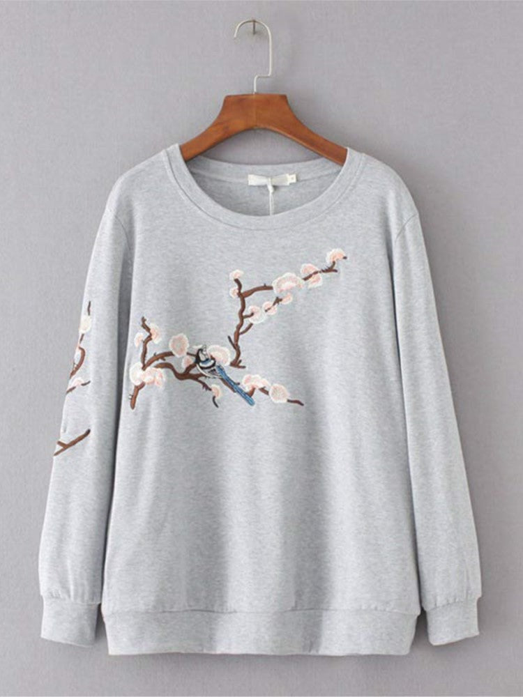 G5 Autumn Women Sweatshirts Ladies Cotton Tops Female Long Sleeve Hoody Embroidery Floral Loose Casual Plus Size Clothing 8801