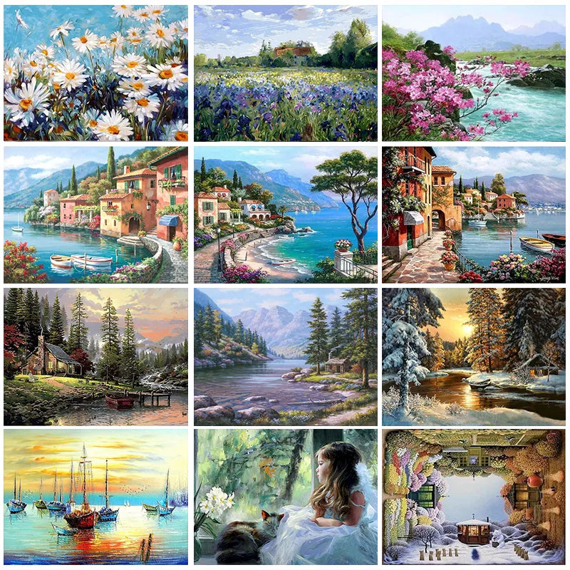 Gatyztory Painting By Numbers For Adults Landscape Handpainted Oil Painting Acrylic Paints Home Decor Canvas Painting