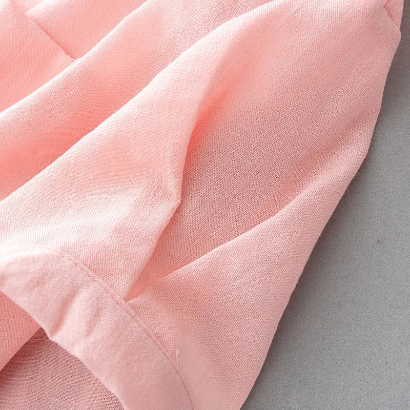 Gcarol Women 30% Cotton  White And Pink Shirt V Neck Short Sleeve Oversized Cropped Tops Boyfriend Style Summer Spring Blouse