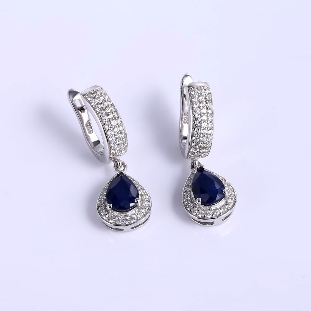 Gem'S Ballet Natural Blue Sapphire Vintage Jewelry Sets 925 Sterling Silver Gemstone Earrings Ring Set For Women Fine Jewelry