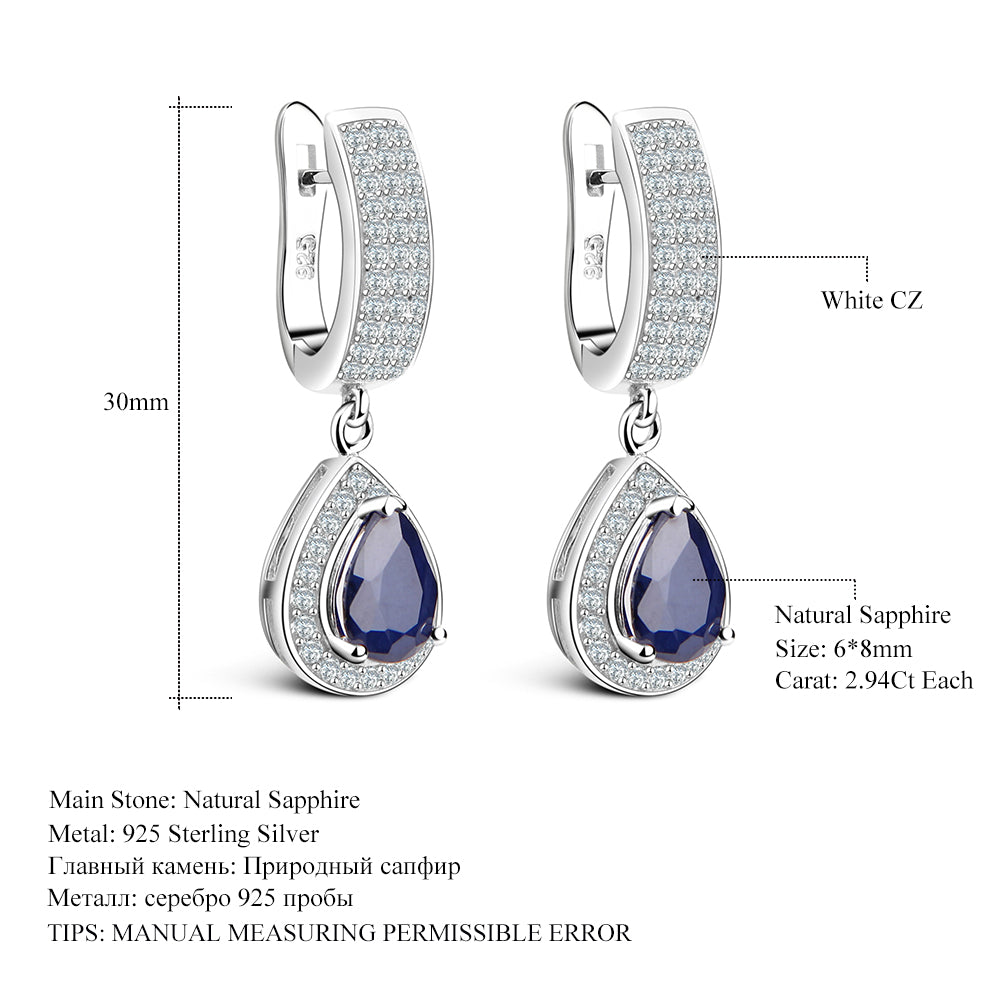Gem'S Ballet Natural Blue Sapphire Vintage Jewelry Sets 925 Sterling Silver Gemstone Earrings Ring Set For Women Fine Jewelry