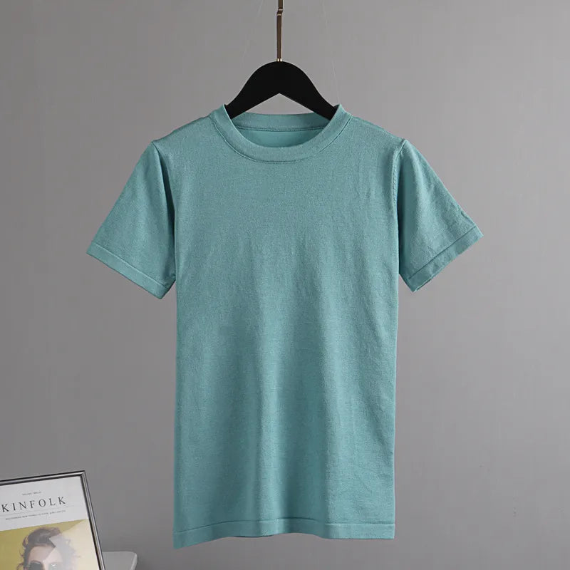 Gigogou Basic Cotton Summer T Shirt Women Knitted Short Sleeves Tee Shirt High Elasticity Breathable O Neck Female Top Tshirt