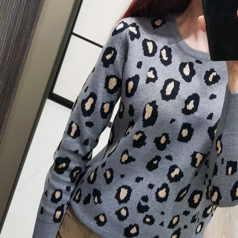 Gigogou Newly Leopard Women O Neck Sweater 2022 Autumn Winter Thick Warm Pullovers Top Soft Female Jumper Knitwear Outfits Pull