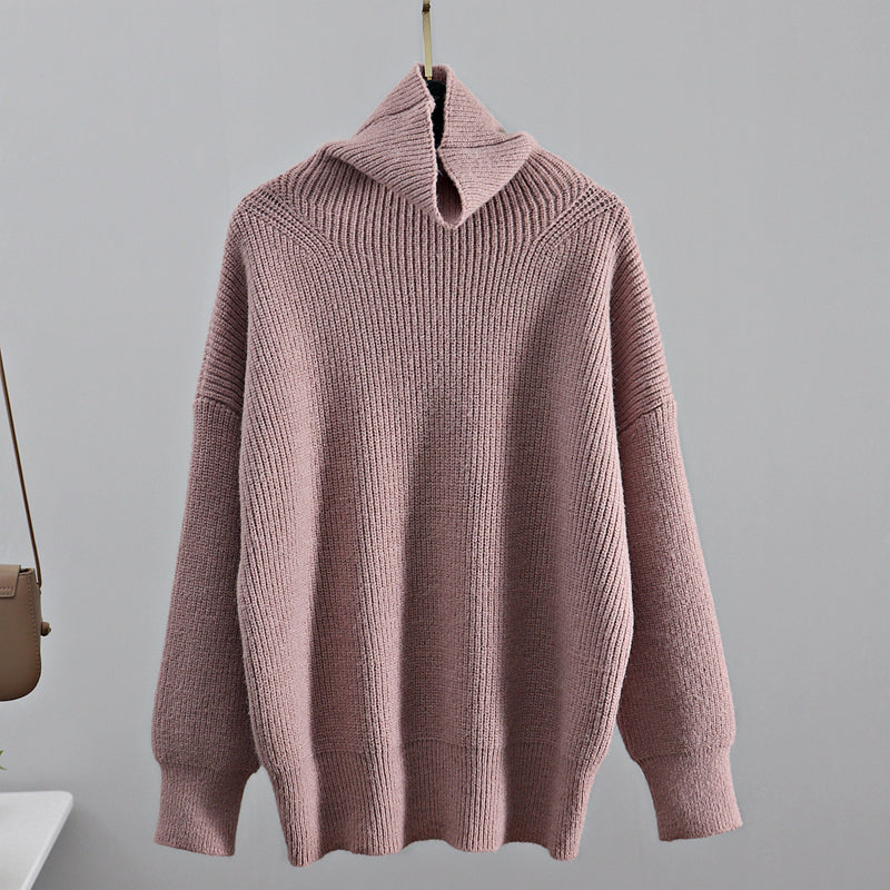 Gigogou Winter Wool Solid Women Knitted Foldover Turtleneck Sweater Throat Soft Female Jumper Cashmere Pullovers Tops