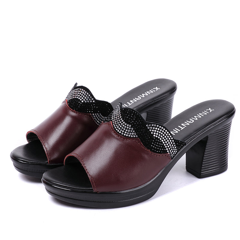 Gktinoo Women Slipper'S 2023 Ladies Summer Slippers Shoes Women High Heels Fashion Rhinestone Summer Shoes Genuine Leather