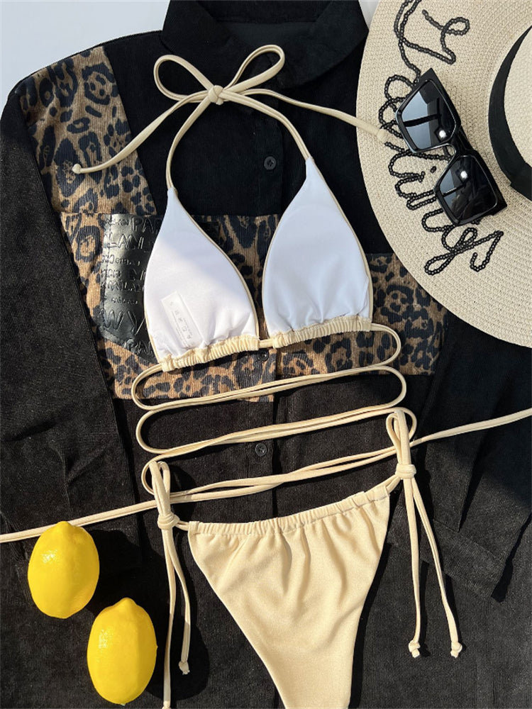 Gnim Sexy Brazilian Thong Bikini Mujer Swimwear Women 2022 Bandage Solid Swimsuit Micro Bikini Set Summer Beachwear Swim Suit