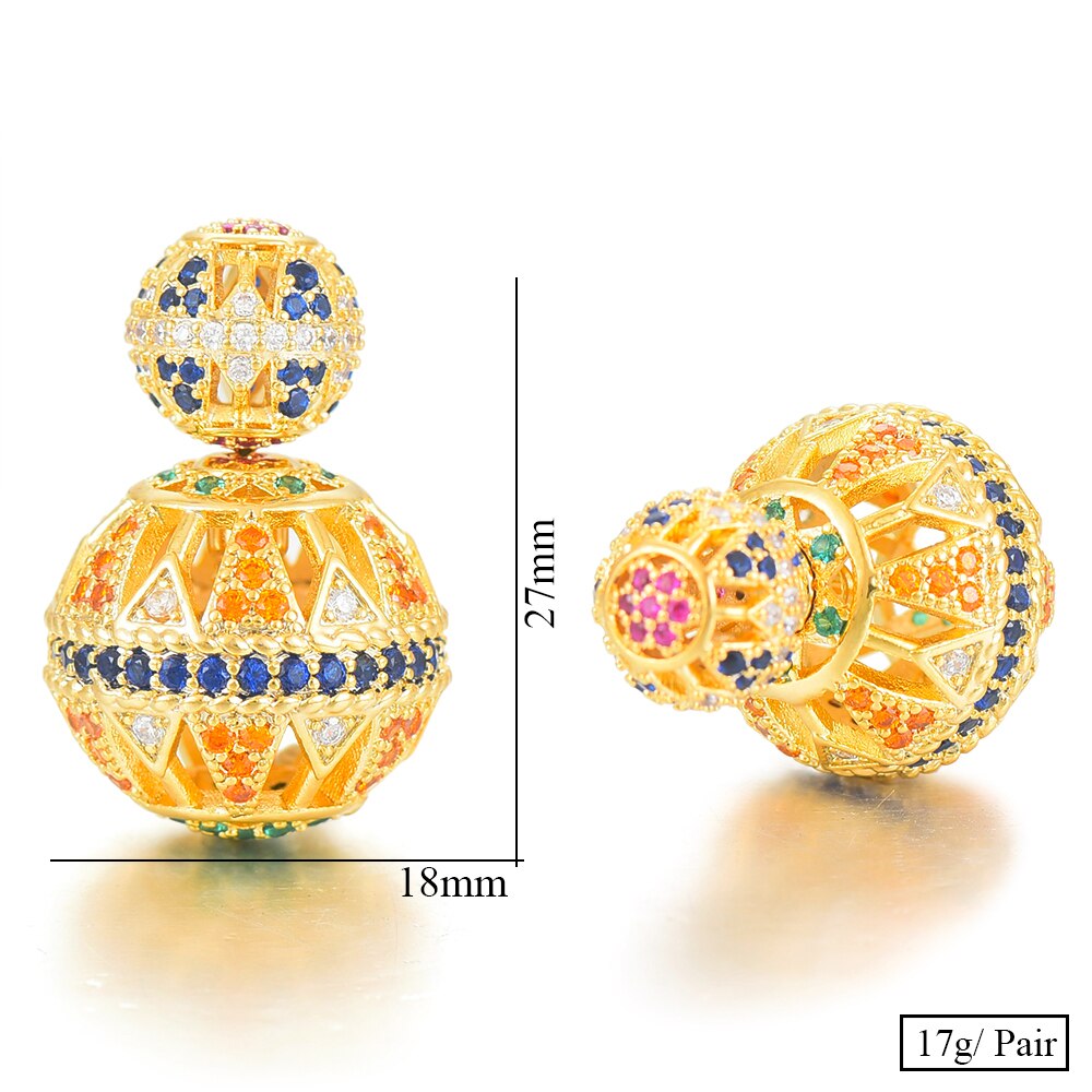 Godki Luxury Vintage Hollow Ball For Women Wedding Party Cubic Zirconia Earring High Jewelry Addiction